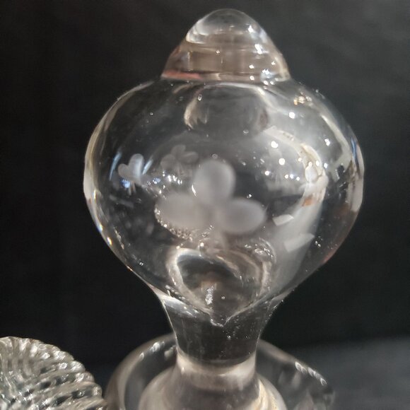 Vintage Victorian Hand Blown Decanter with Floral Bouquet and Bead Draping - Picture 5 of 7